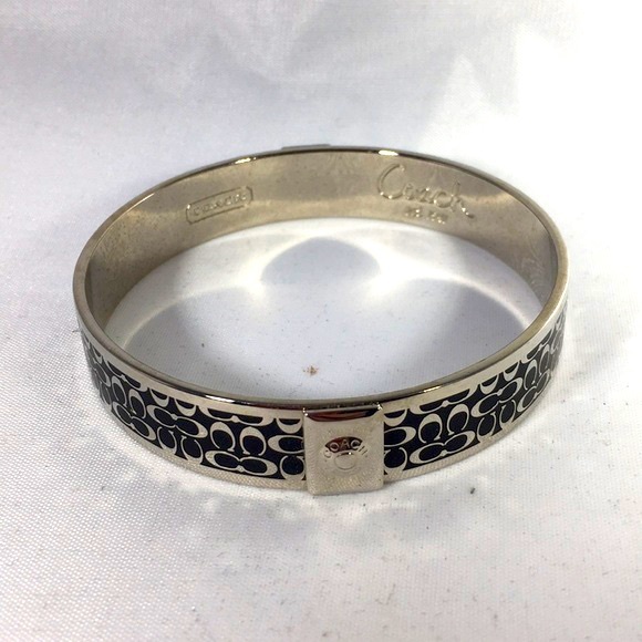 Coach Jewelry - Coach Black Silver Signature Bangle with Grommets